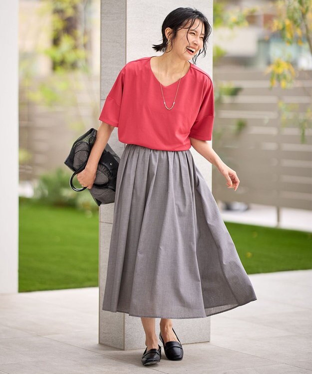 ANY L 【ウエストゴム】シャンブレーライクフレアスカート チャコール