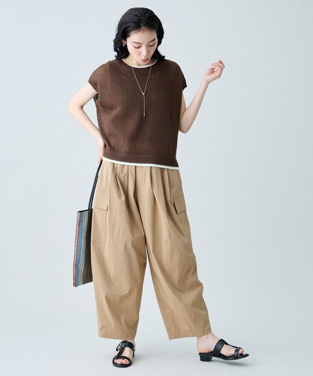 ANY L ラミータッチフレンチスリーブニット ブラウン