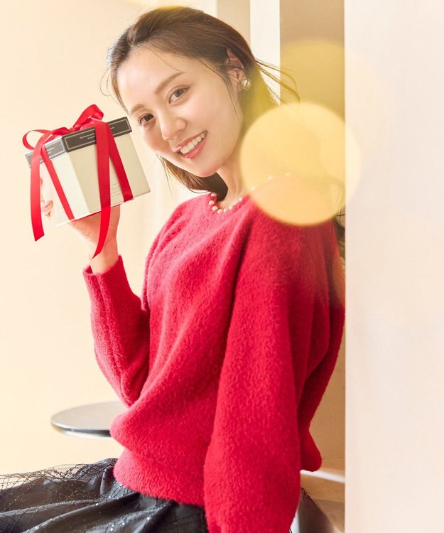 Feroux パール付きシャギー ニット レッド系