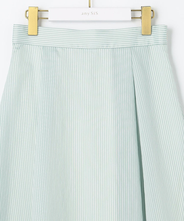 ANY SIS 【洗える】エアリーストライプ スカート グリーンストライプ