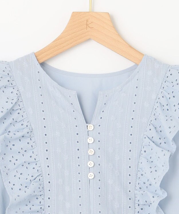 組曲 【WEB限定色あり】レースコンビシャーティング ブラウス 【WEB限定】サックスブルー