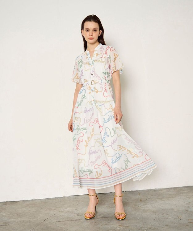 GRACE CONTINENTAL ロープロゴプリントワンピース ホワイト