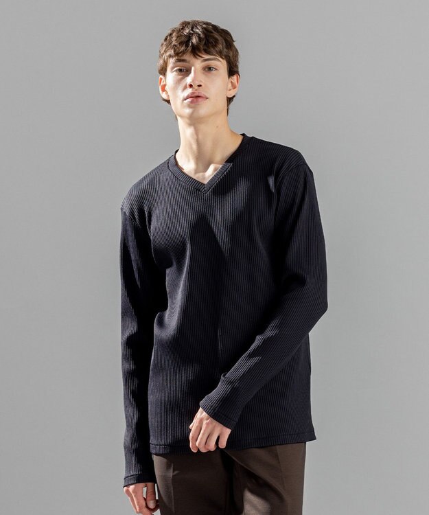 JOSEPH HOMME 【LEON 掲載】テックリブジャージー　Vネックカットソー ブラック系