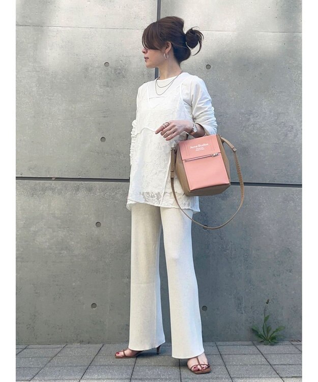 Green Parks AnriettMusee シャーリングスリーブＴシャツ＋レースキャミソールＳＥＴ Off White