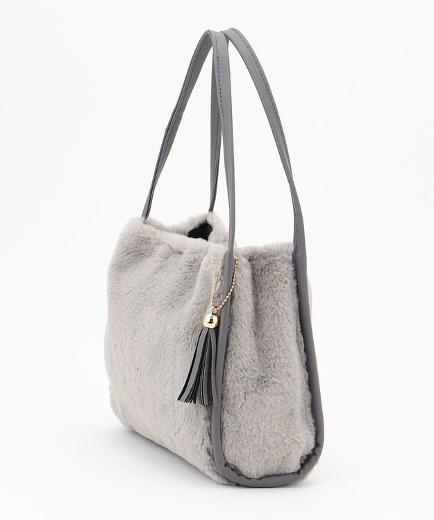 ANY SIS パイピングフェイクファートート バッグ ライトグレー