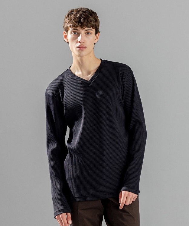 JOSEPH HOMME 【LEON 掲載】テックリブジャージー　Vネックカットソー ブラック系