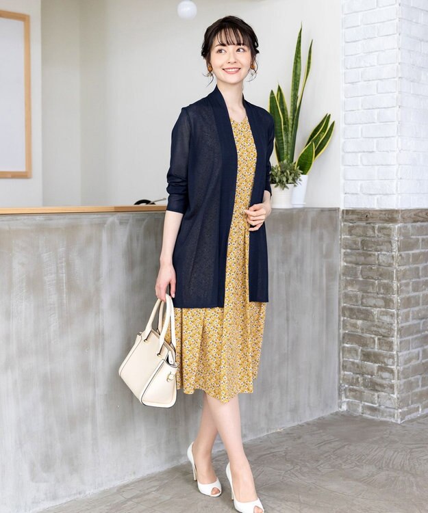 Tiaclasse 【洗える】華やかに着こなせる花柄ワンピース イエロー