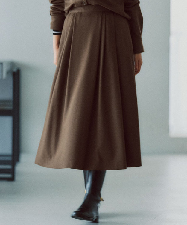 23区 【洗える】ウールミルドジャージー タック スカート カーキ系