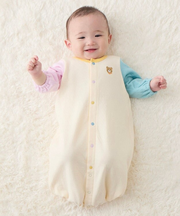 MIKI HOUSE HOT BISCUITS 【50-60cm】接結カノコ素材 ワンポイント刺繍 ツーウェイオール マルチカラー