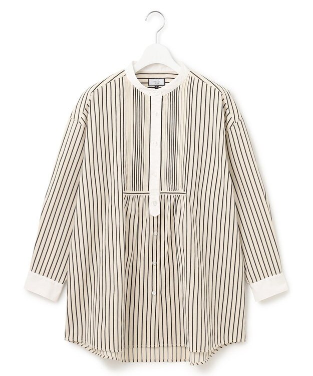 J.PRESS YORK STREET 【WOMEN】コットンタイプライター バンドカラーブラウス ブラック系1