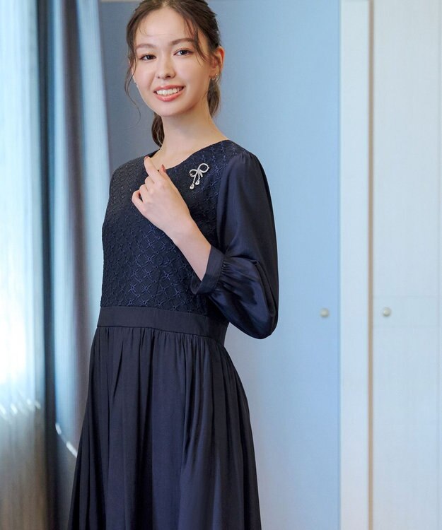 Tiaclasse L 【洗える】レース切替ワンピース ネイビー