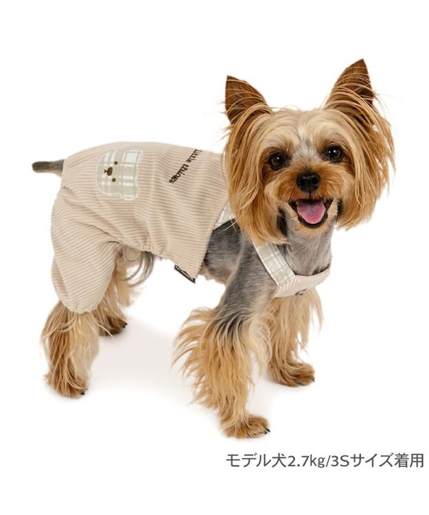 PET PARADISE ペットパラダイス くまちゃん チェックオーバーオール  小型犬 ベージュ