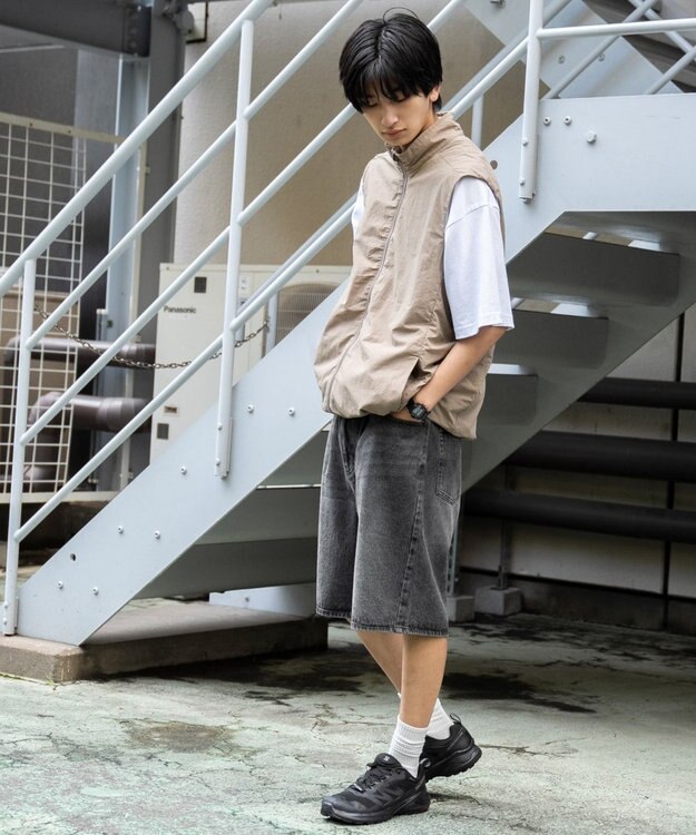 WEGO 【ウエストゴム/手洗い可】デニムバギーショーツ グレー