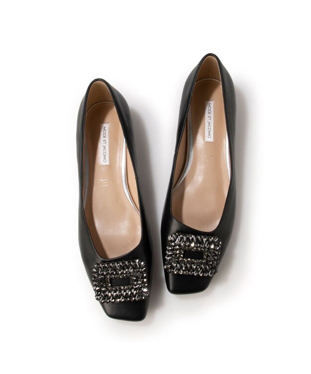MODE ET JACOMO <MODE ET JACOMO>ビジューモチーフフラットパンプス ブラック