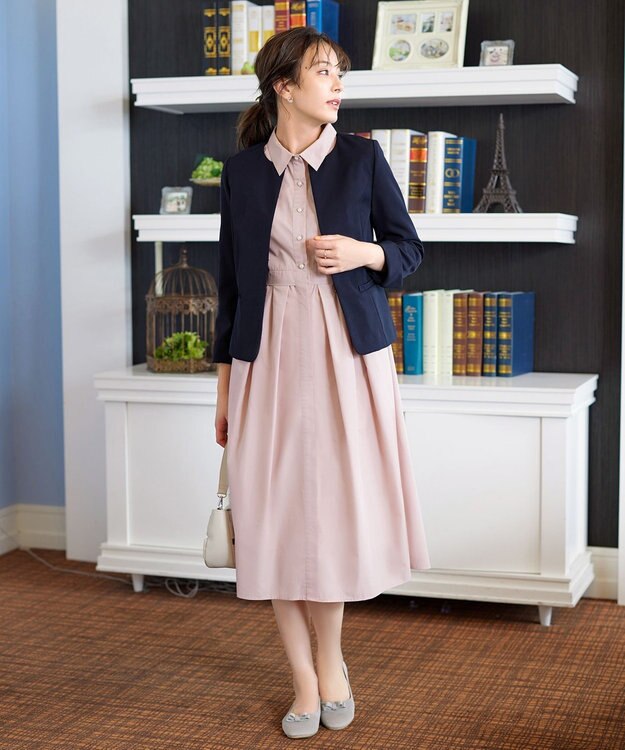 Tiaclasse L 【ダブルクロス】ノーカラージャケット ネイビー