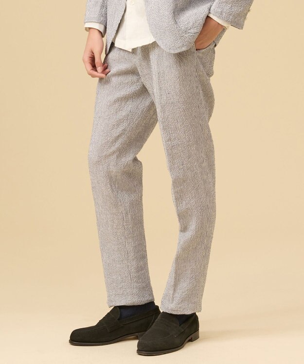 J.PRESS MEN ストレッチリネンサッカー パンツ ネイビー系1