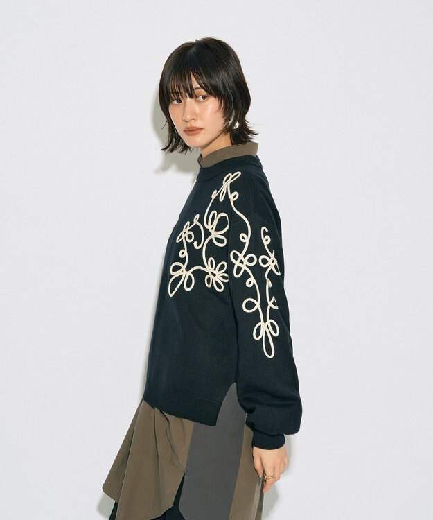 YECCA VECCA 【archive】コード刺繍ニット Black