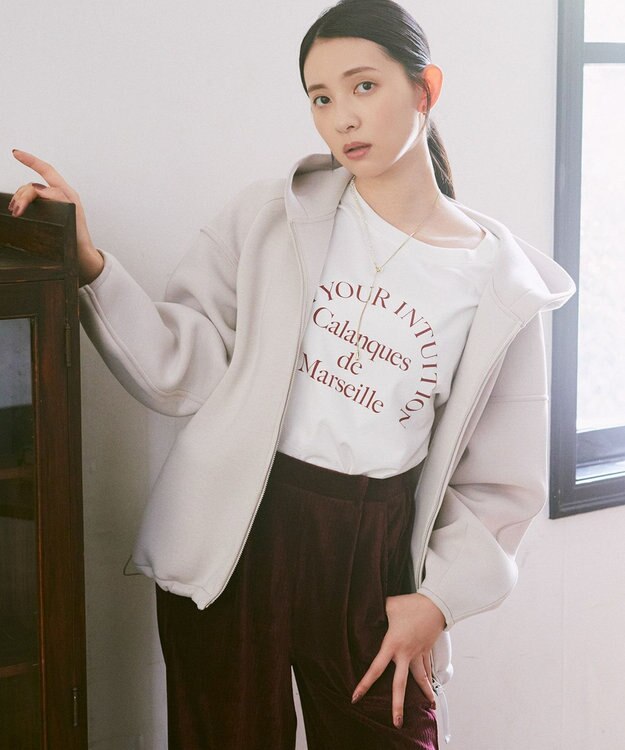 earth music&ecology 【軽量】ダンボールニットフーディーブルゾン Light Beige