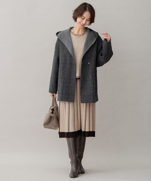 自由区 【リバーシブル】ウールリバー フード付きショートコート グレー系