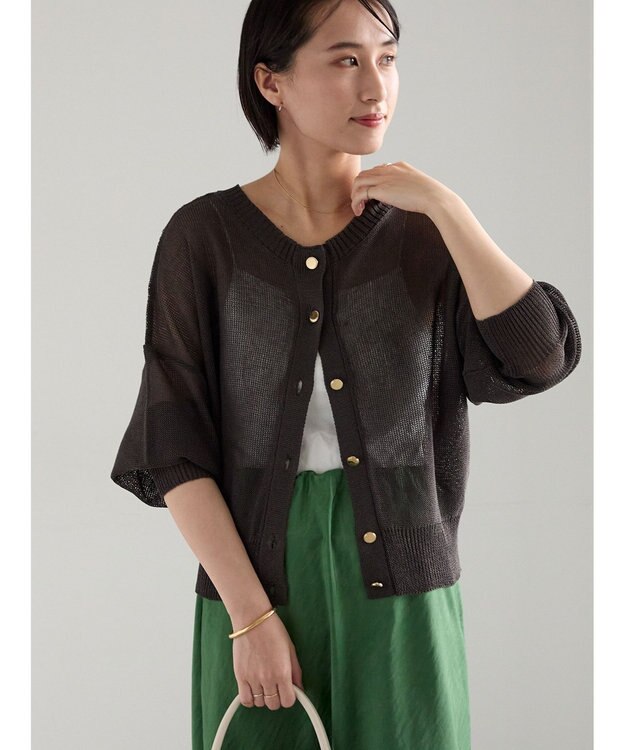 Te chichi 【WEB限定カラーあり】ペーパータッチヤーン2wayメッシュニット チャコールグレー