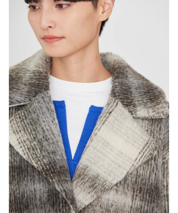 AMERICAN HOLIC チェックコクーンミディコート Check Ivory