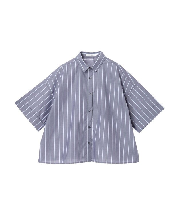 AMERICAN HOLIC イージーケア５分袖バックタックシャツ Stripe Navy
