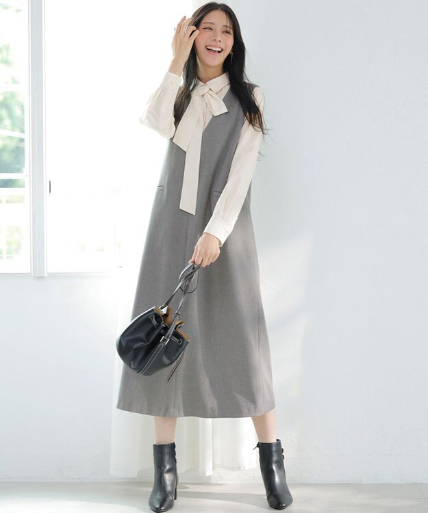 ANY SIS S ビューティサーモ2WAYストレッチ ジャンパースカート グレーシャンブレー