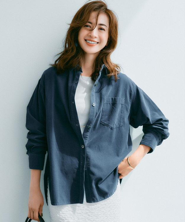23区 【見上愛さん着用/Oggi11月号掲載】コットン コーデュロイ シャツ ダルブルー系