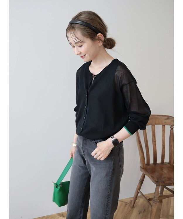 AMERICAN HOLIC バイカラーシアーニットカーディガン Black