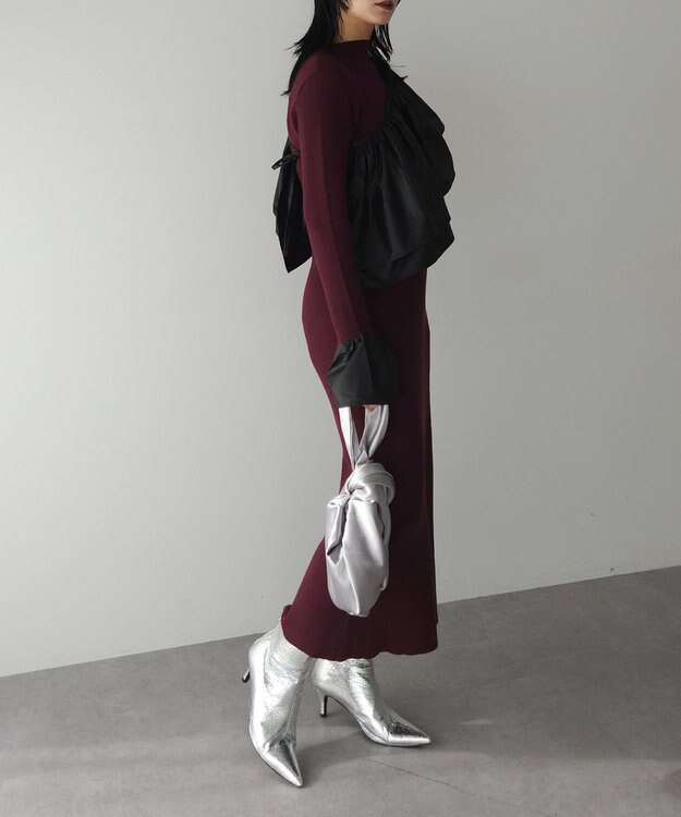 Green Parks フリルベルト付ニットワンピース Bordeaux