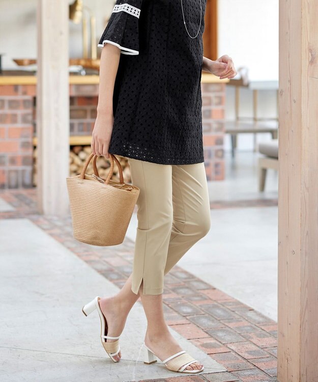 Tiaclasse L 【日本製】ドライモーメント裾スリットパンツ ベージュ