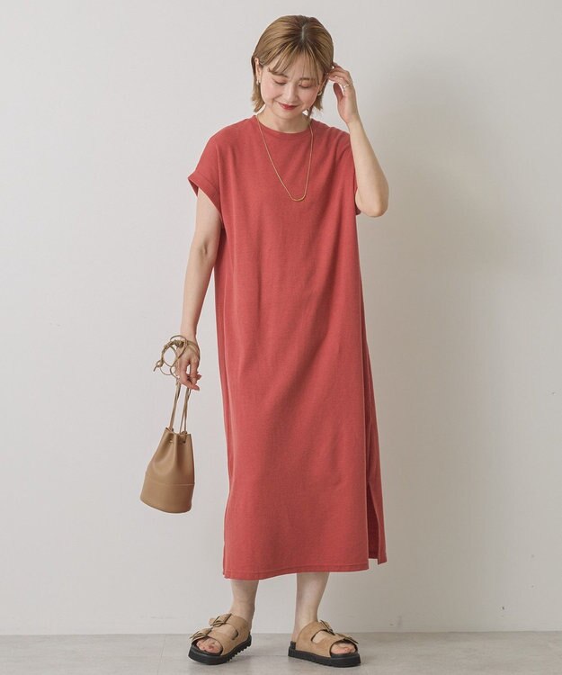 AMERICAN HOLIC ワッフルサイドスリット半袖ワンピース Orange