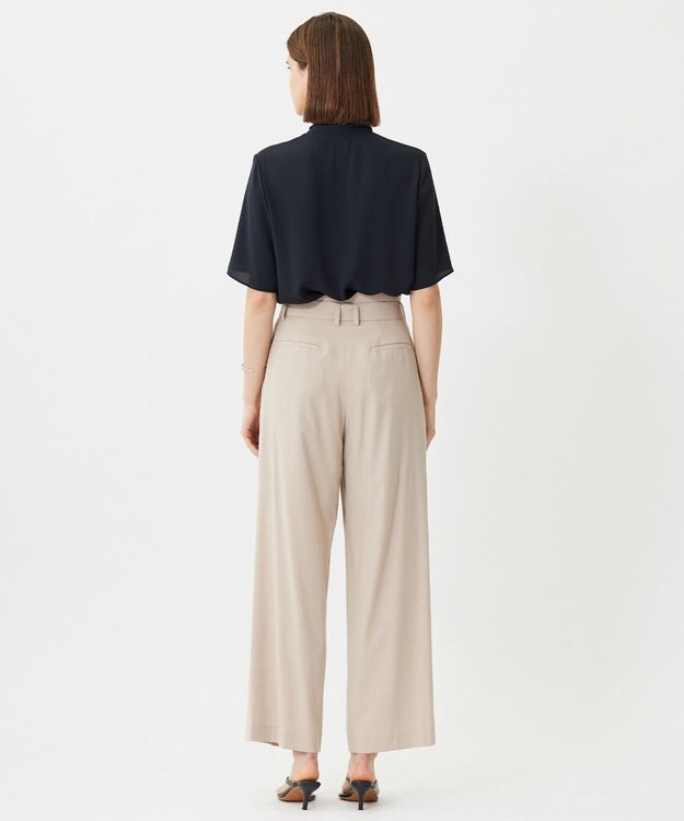 ICB L 【人気のため新色追加・接触冷感・UVケア・洗える】BackSatinAmunzen 5分袖配色ボウタイブラウス ネイビー系