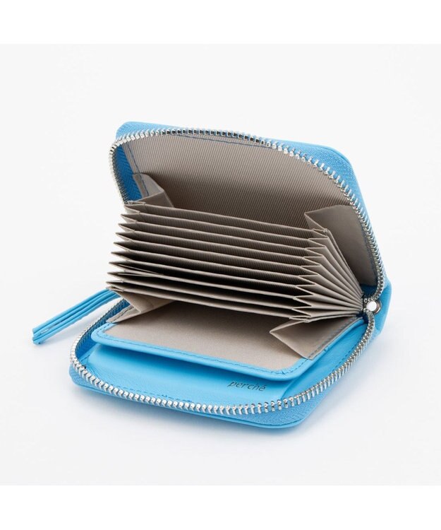 UNBILLION ペルケ perche / 蛍光レザーストラップ付き・ジャバラカードウォレット サックスブルー