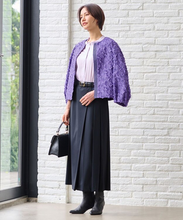 自由区 【洗える】トロストレッチ スカート ネイビー系