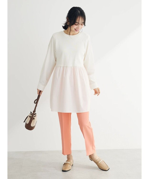 Green Parks リブドッキングカットソーボリュームチュニック Ecru