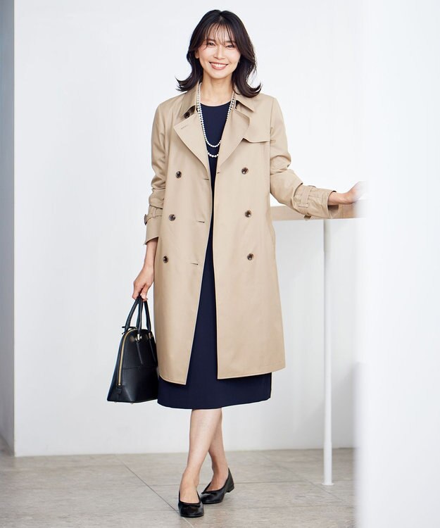 23区 【洗える】トリアセダブルジョーゼット ワンピース ネイビー系