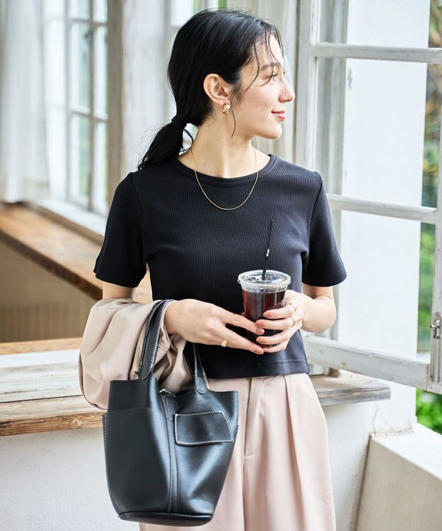 WEGO 【洗える/SML】コンパクトリブT ブラック