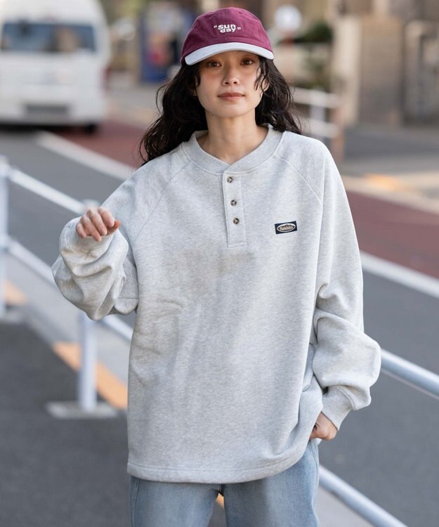 WEGO 【ユニセックス着用ITEM/MLサイズ展開/裏起毛】ショートドロストヘンリーネックプルオーバー アッシュグレー