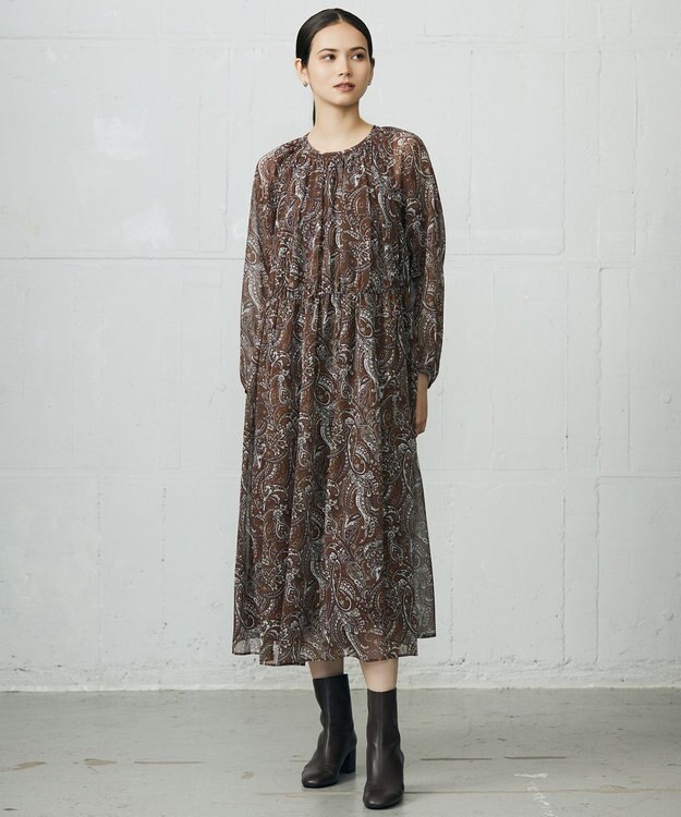 自由区 L 【SHIHOさん着用】ペイズリープリント ワンピース モカ