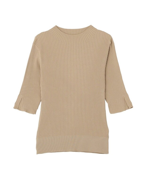 YECCA VECCA ハイネック5分袖リブニット Gray Beige