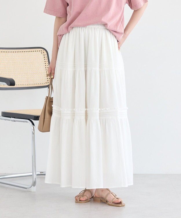 earth music&ecology ティアードギャザースカート Off White