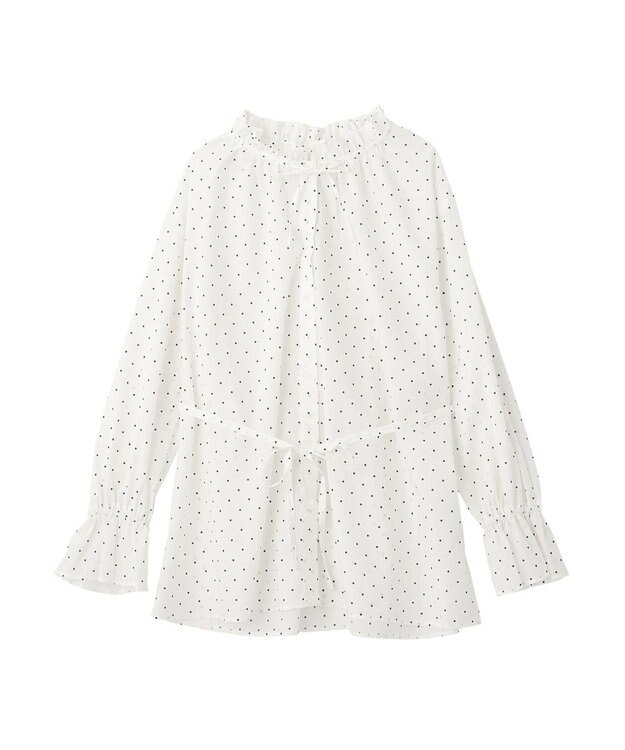 earth music&ecology 【イージーケア】TRキュプラダブルボタンフリルシャツ Dot