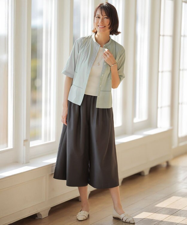 J.PRESS LADIES L エアリースパンボイル ガウチョ パンツ スレートブラウン系