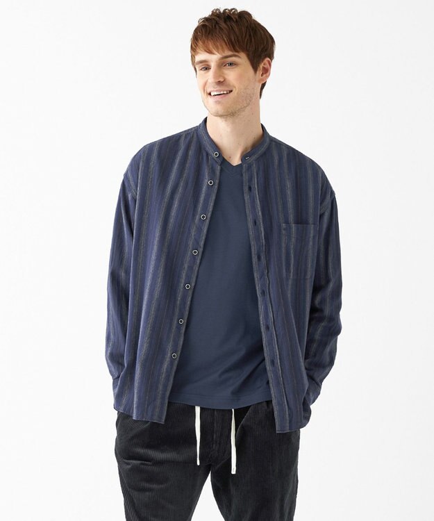 JOSEPH ABBOUD MOUNTAIN 【SPACE／UNISEX】JCヘリンボンワイドストライプ シャツ ネイビー系2