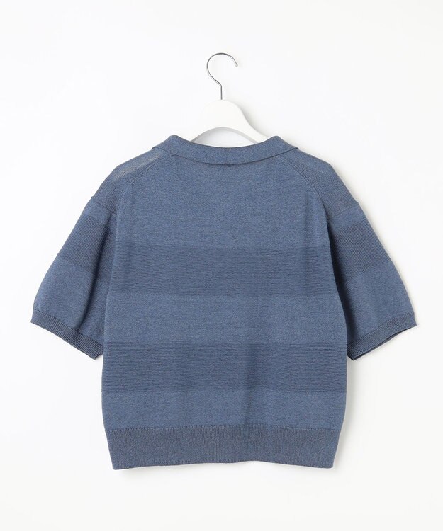 自由区 【洗える】ペーパーブレンドスキッパーポロ ニット ブルーグレー