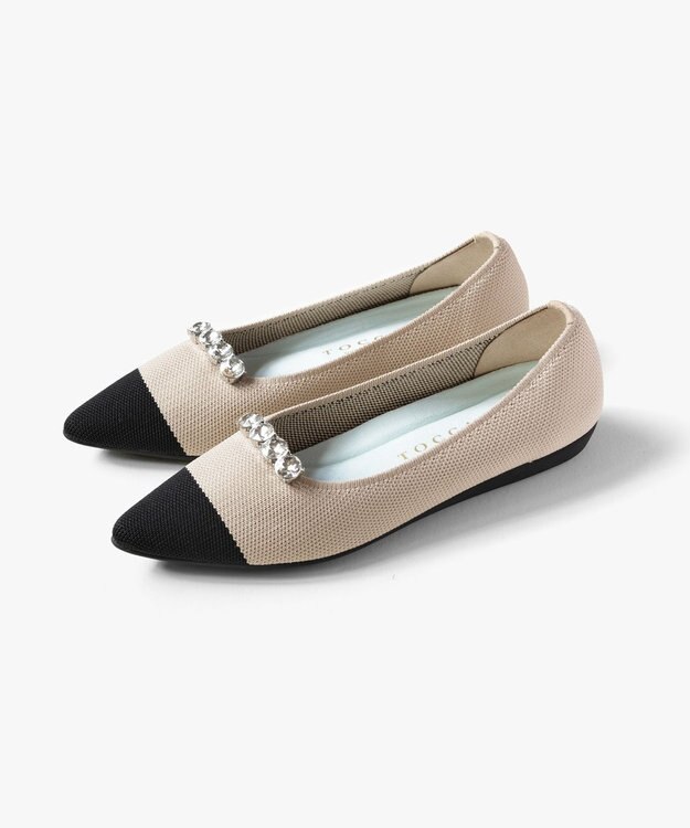 TOCCA 【軽量・撥水・お洗濯可・選べるシュークリップ】steppi×TOCCA BICOLOR POINTED PUMPS パンプス ベージュ×ビジュー