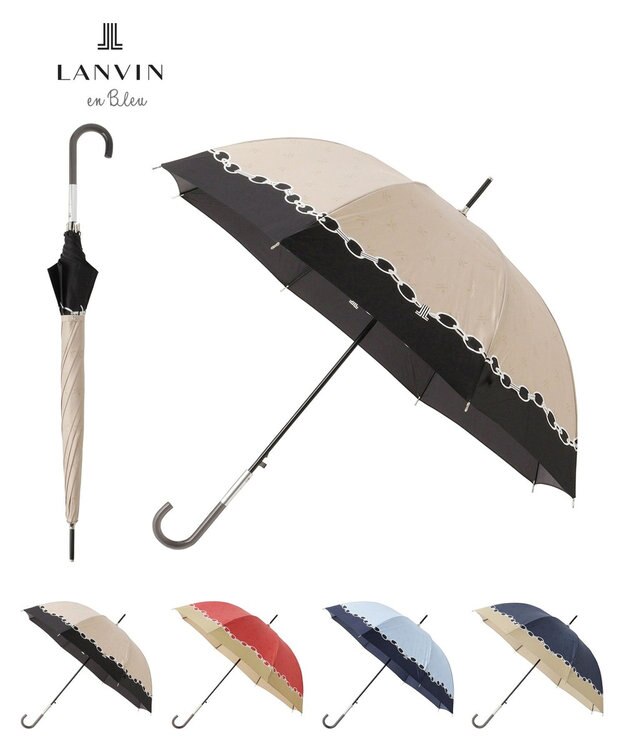 MOONBAT ランバン オン ブルー 長傘 チェーン柄サテンジャガードプリント 耐風 ベージュ