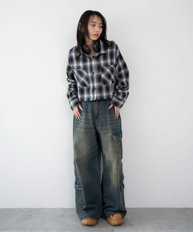 WEGO ショートチェックシャツ ブラック