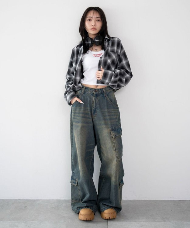 WEGO ショートチェックシャツ ブラック